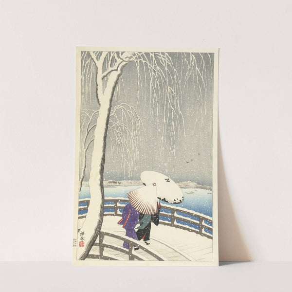 In the snow on Yanagibashi by Ohara Koson