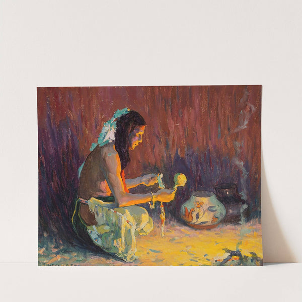 Indian Brave Kneeling Before the Firelight (1921) by Eanger Irving Couse