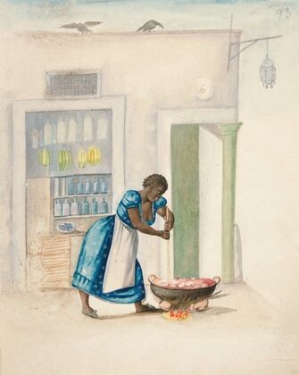 Indian Woman Stirring Kettle over a Fire