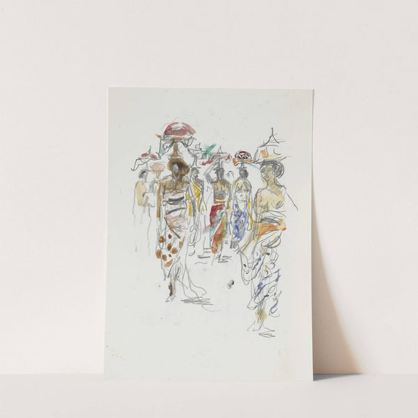 Indonesische vrouwen met schalen op het hoofd (1925) by Marius Bauer