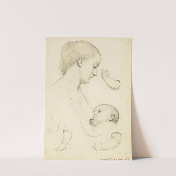 Infant’s Repast – Study of a Mother and Child with separate Arm and Leg Studies of the Child by Ford Madox Brown
