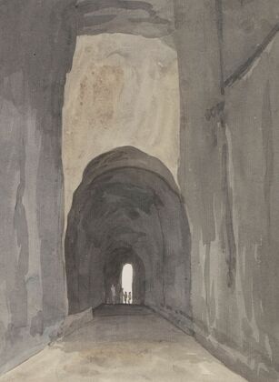 Ingang van grot Crypta Neapolitana (of Grotta di Posillipo) aan de kust van Pozzuoli