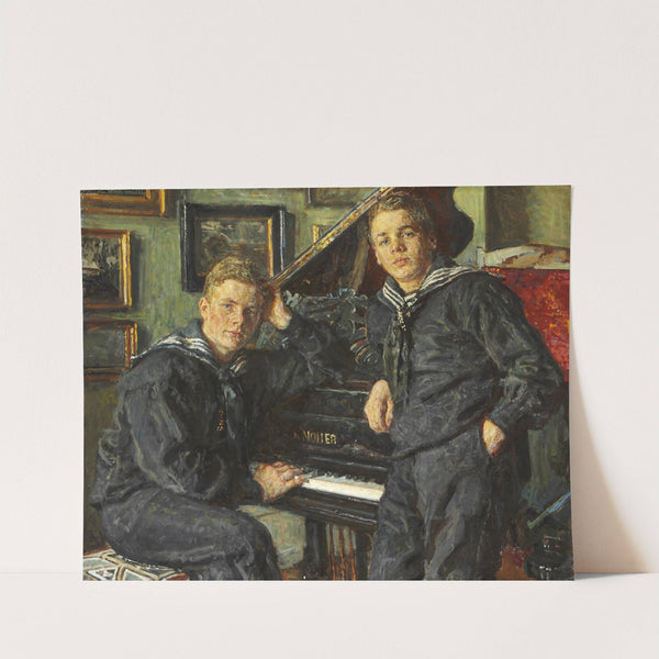 Ingvar og Sven i matrostøj ved flygelet. Dobbeltportræt by Viggo Johansen