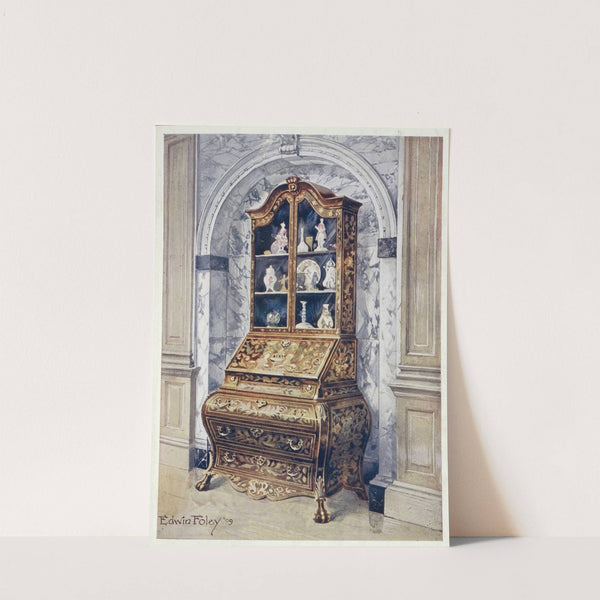 Inlaid walnut bombé bureau-cabinet by Edwin Foley