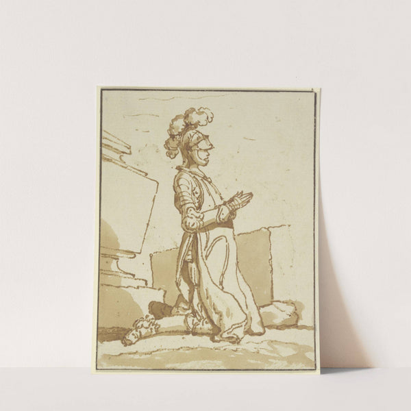 Inmitten von Architekturfragmenten kniender Ritter, betend by Louis-Felix de La Rue