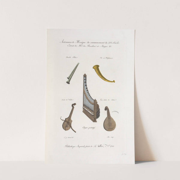 Instrumens de musique du commencemnet du XVI. siècle. Extrait du MS. des proverbes et adages &ca. Double flûte by Nicolas Xavier Willemin