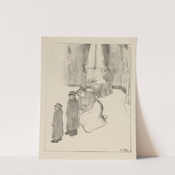 Intérieur avec homme lisant son journal, femme agenouillée auprès de deux garçonnets (1895) by Henri-Gabriel Ibels