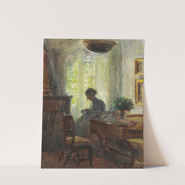 Interieur fra Kunstnerens Hjem. Fru Anna Ancher ved Sytøjet (1915) by Michael Ancher