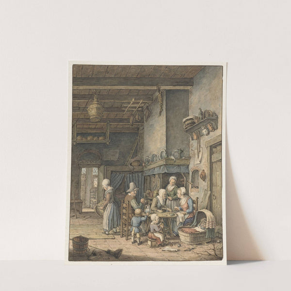 Interieur met boerenfamilie rond tafel by Christina Chalon
