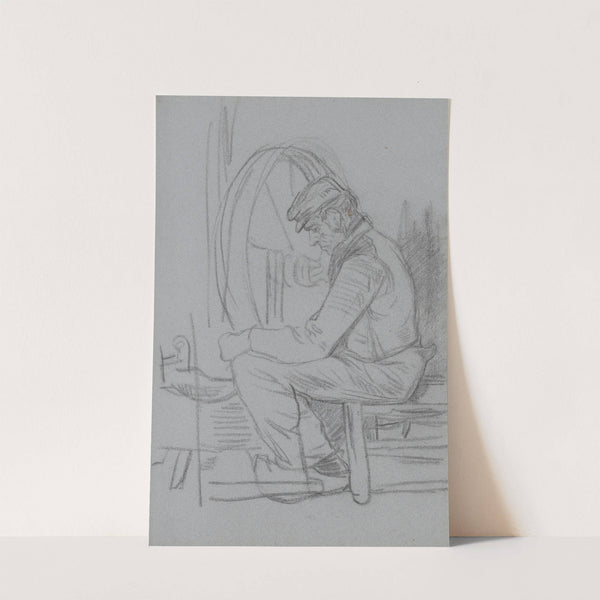 Interieur met een boer bij een rad, vermoedelijk van een werktuig by Jan Veth