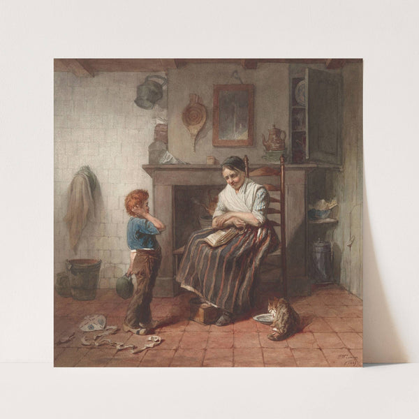 Interieur met een jongetje, een vlieger en een vrouw (1869) by Frederik Willem Zürcher