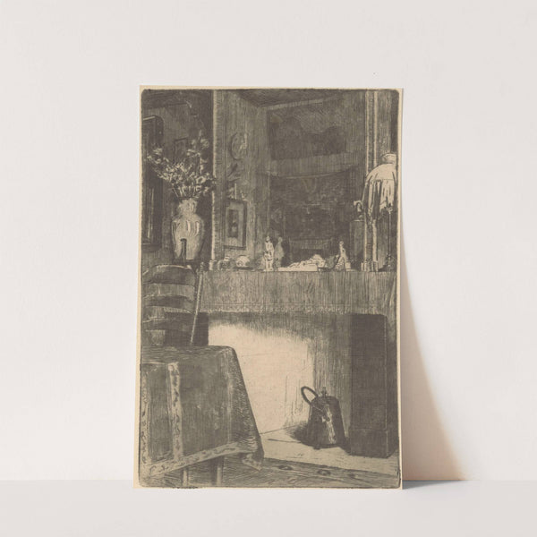 Interieur met spiegel boven een schoorsteenmantel (1888-1934) by Willem Adrianus Grondhout