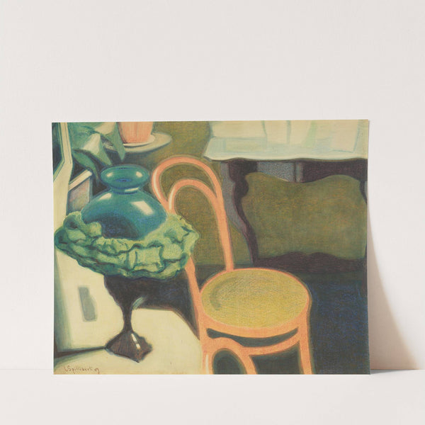 Interieur met stoel en opaline lamp (1909) by Léon Spilliaert