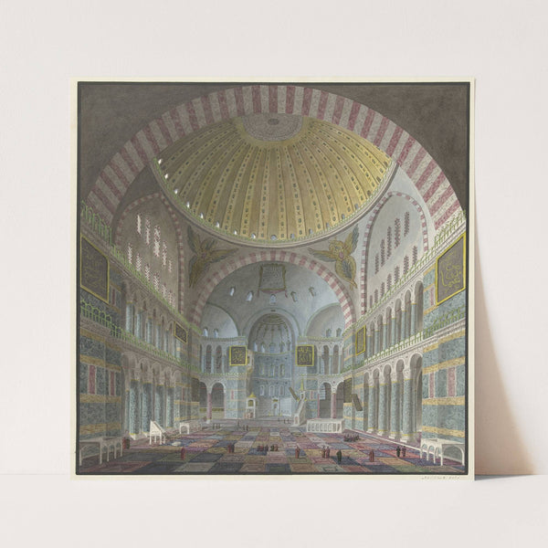 Interieur van de Aya Sophia met geknielde en staande Turken by Prosper Marilhat