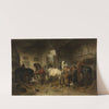 Interieur van een stal met paarden en figuren by Wouterus Verschuur