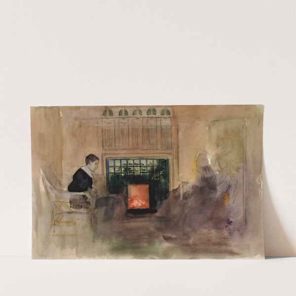 Interiööri taiteilijan huvilalta Kilosta, Erik istumassa uunin vieressä by Albert Edelfelt