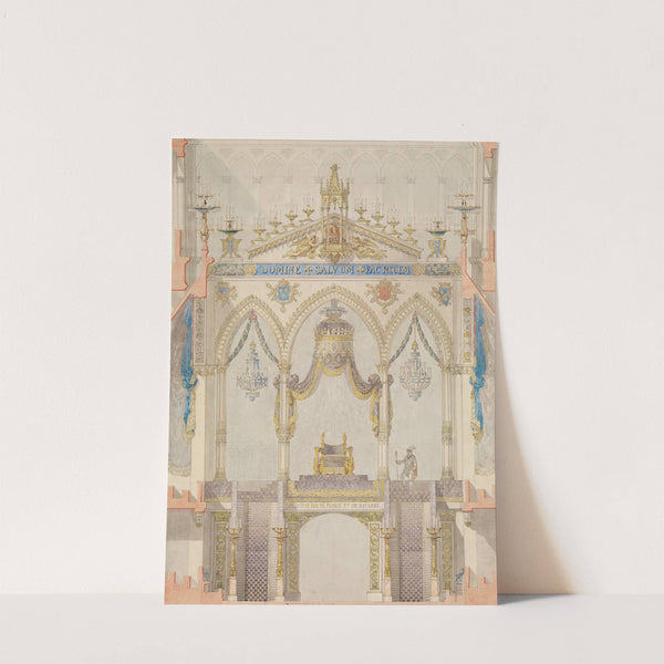 Interior Elevation of Reims Cathedral with the Rood Screen and Throne for the Coronation of King Louis XVIII by Charles Percier