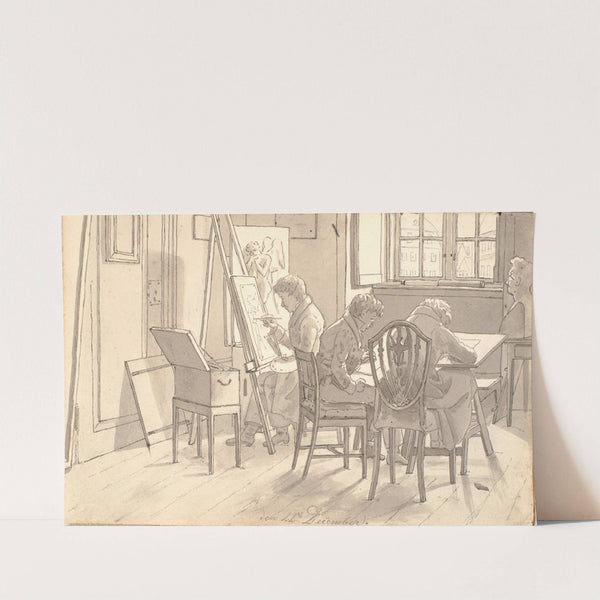 Interiør fra akademiet med malende og tegnende kunstnere by Martinus Rørbye