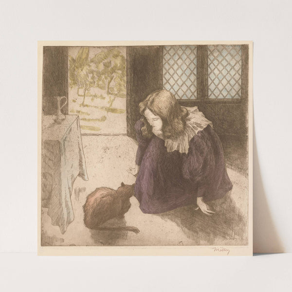 Interior, Little Girl with Cat (La Petite fille au chat) (1897) by Alfredo Müller