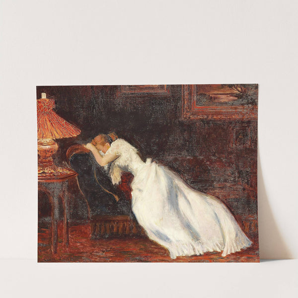 Interiør med pige på en sofa by Carl Carlsen