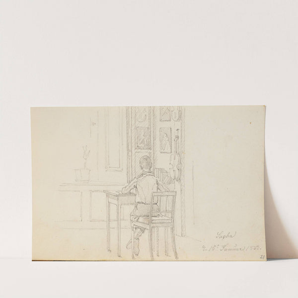 Interiør med siddende dreng, set fra ryggen by Martinus Rørbye