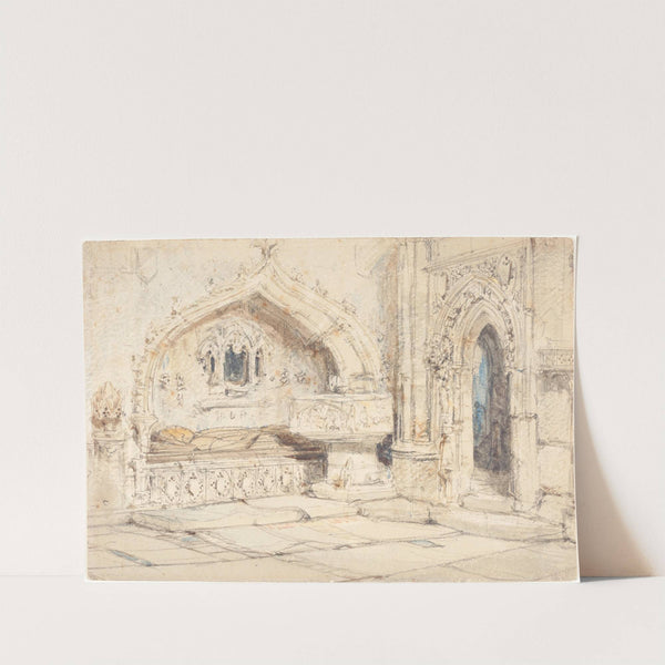 Interior of a Church with a Wall Tomb and Medieval Font by Louis Haghe