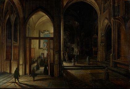 Interior of a Gothic Church at Night