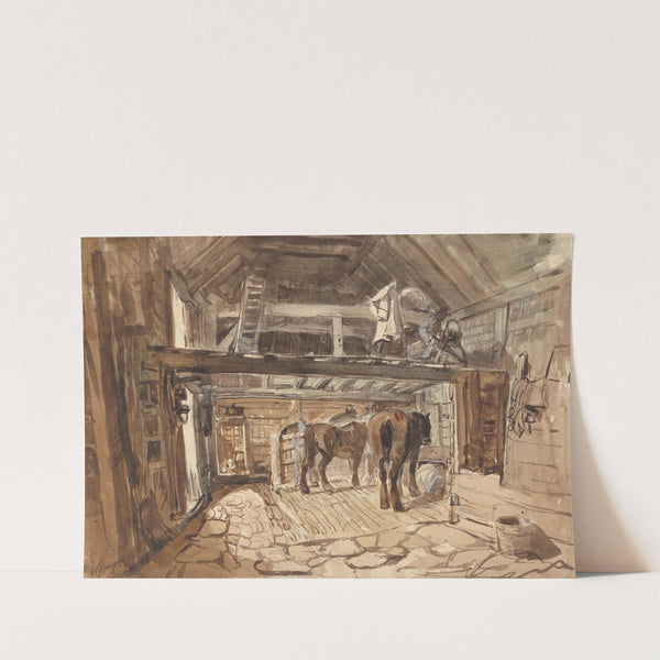 Interior of a Stable, with Tow Horses Feeding by William Burgess