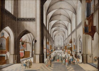 Interior Of A Three-Aisled Gothic Church During A Sermon