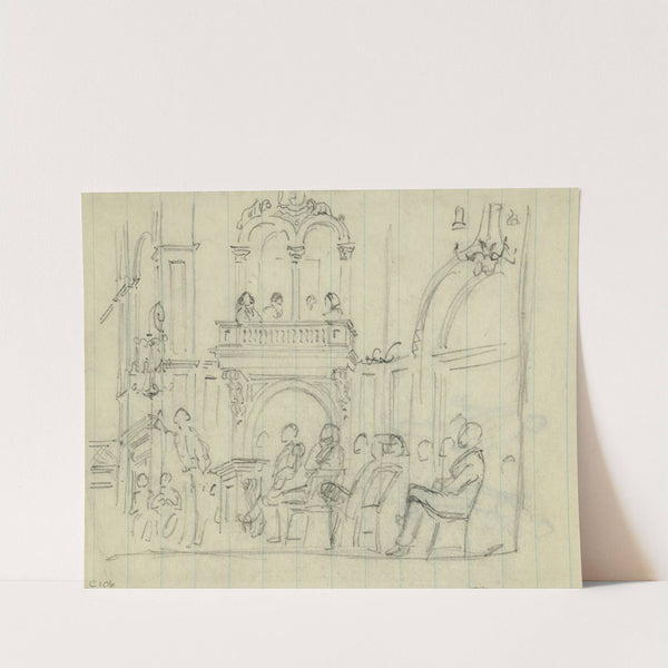 Interior of building, with seated figures by Alfred Rudolph Waud