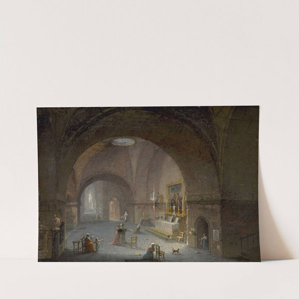 Interior of churches with people praying. by Giuseppe Bernardino Bison