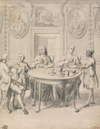 Interior Scene with Family at Tea