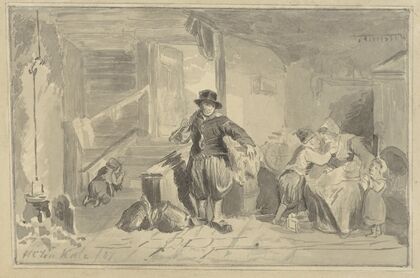 Interior with a fishing family (1847)