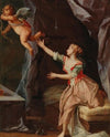 Interior with a woman and Amor flying away