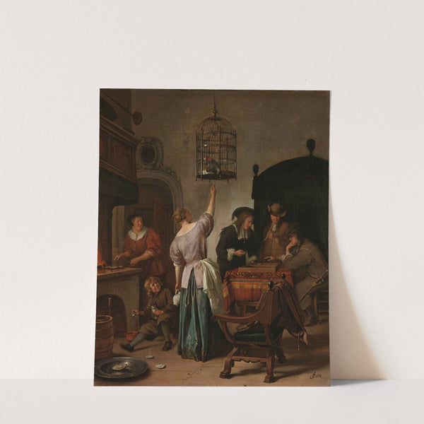 Interior with a Woman Feeding a Parrot, Known as ‘The Parrot Cage’ by Jan Steen