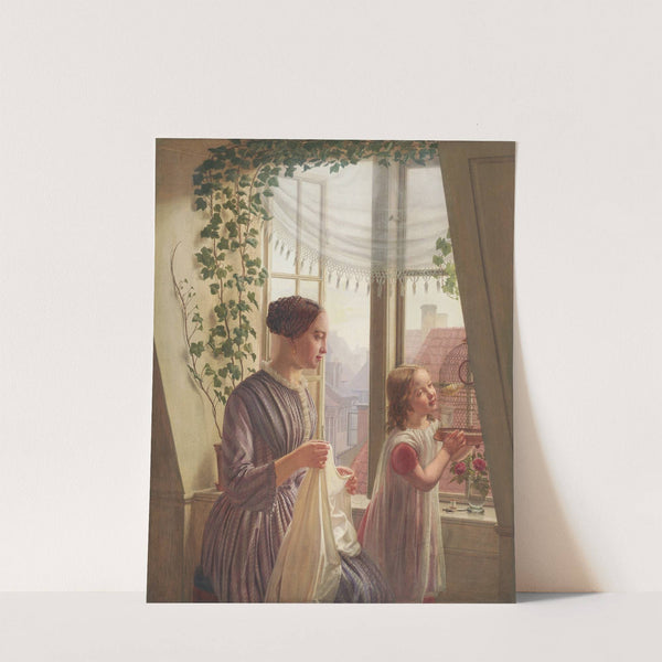 Interior with mother and daughter at the window by Ludvig August Smith