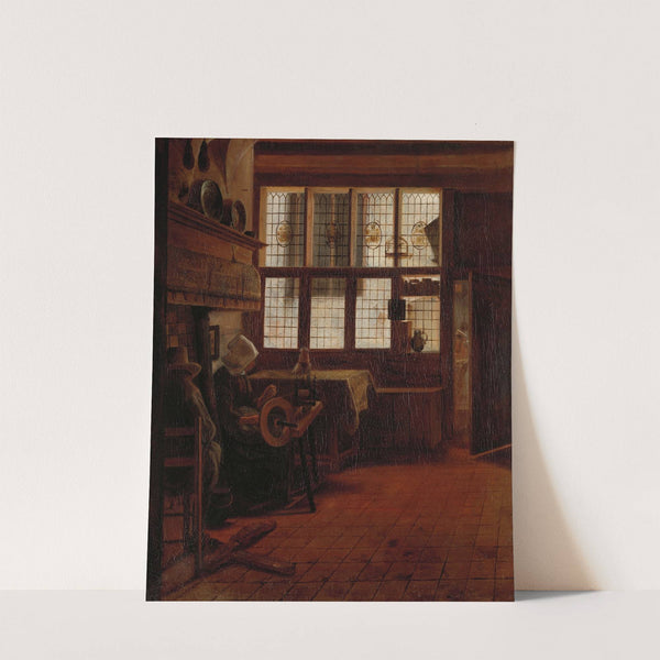 Interior with Woman at the Spinning Wheel by Esaias Boursse