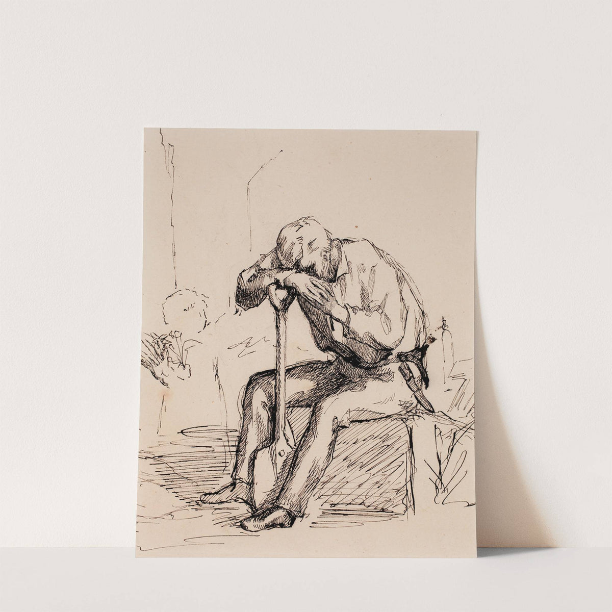 Istuva, lapioonsa nojaava mies, luonnos by Helene Schjerfbeck