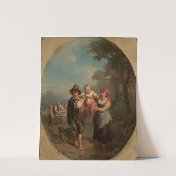 Italian children at play with dog by Johann Baptist Kirner