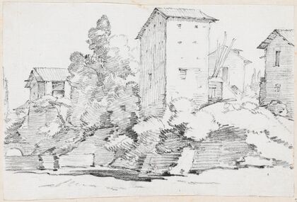 Italian Farm Buildings by a Stream