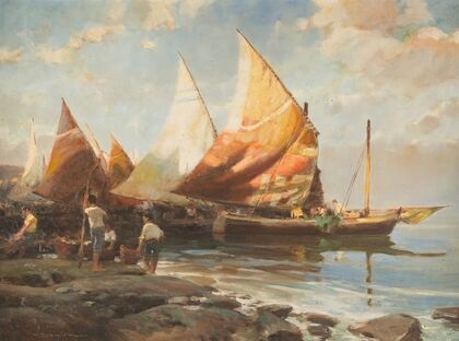 Italian fishermen at the beach