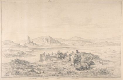 Italian Landscape with the Tiber River and Men with Cattle and a Boat