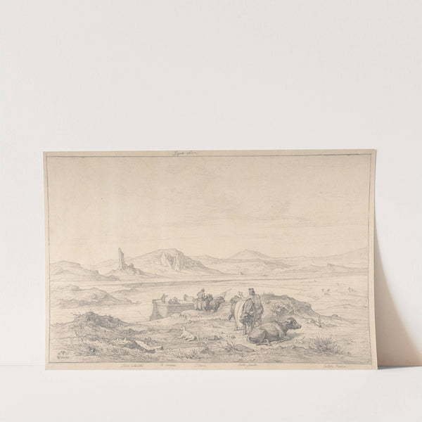 Italian Landscape with the Tiber River and Men with Cattle and a Boat by Friedrich Preller the Elder