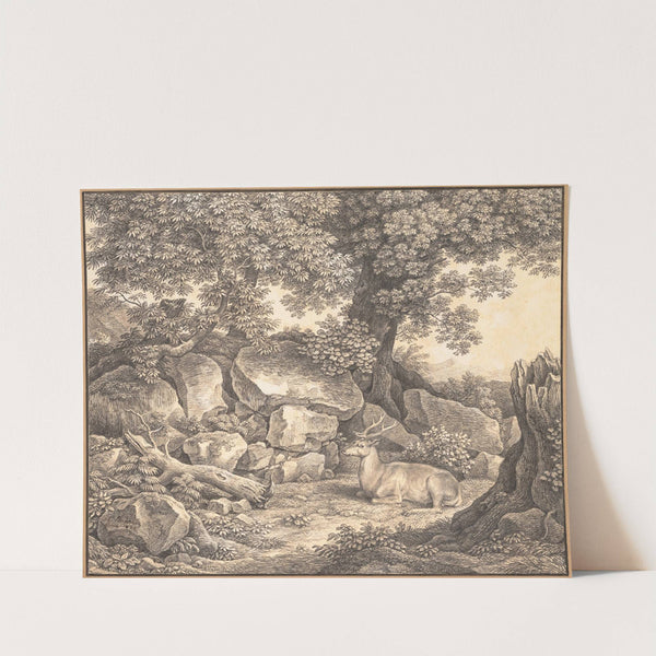 Italian Landscape with Trees, Rocks and a Resting Deer by Johann Christian Reinhart