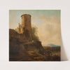 Italian mountain landscape with castle ruins, animals and figures (first half of 17th century) by Adam Pynacker