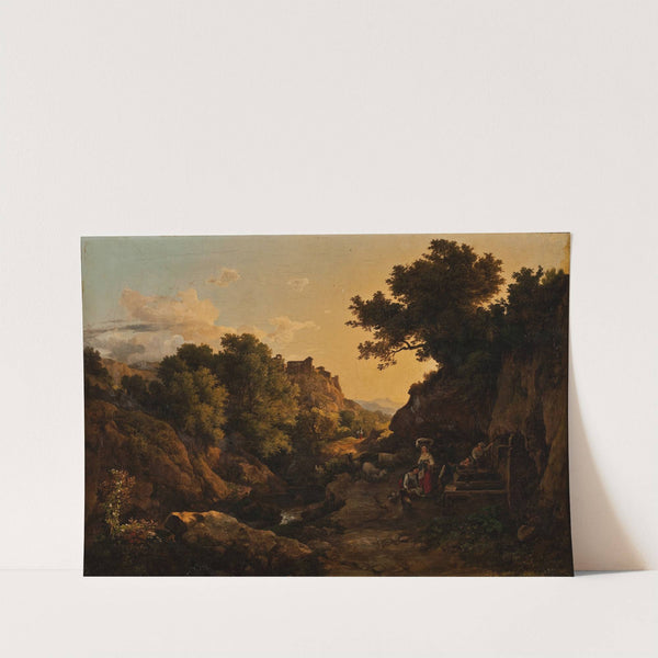 Italian Mountain Scene, Woman By A Fountain by Károly Markó