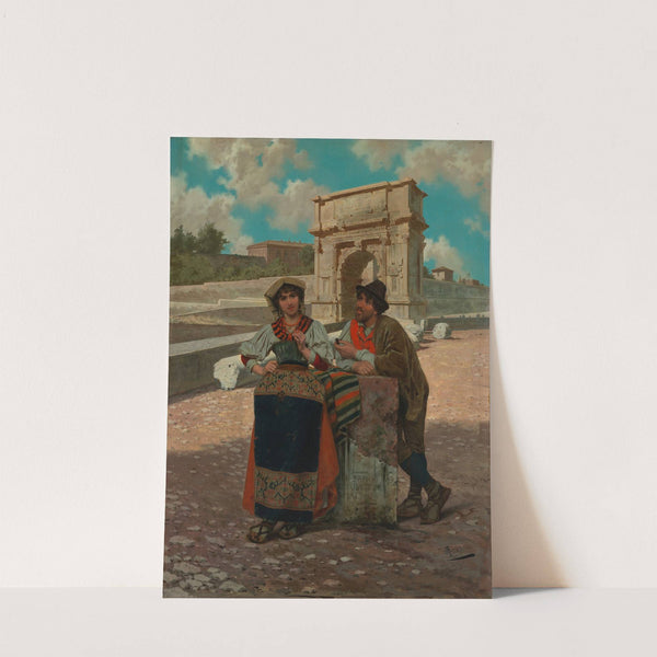 Italian peasant couple in front of the Arch of Titus in Rome by Giuseppe Aureli