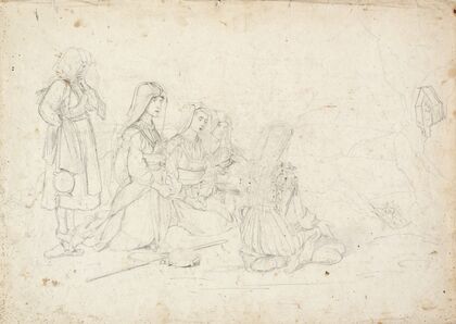 Italian peasants at prayer in front of a wayside shrine