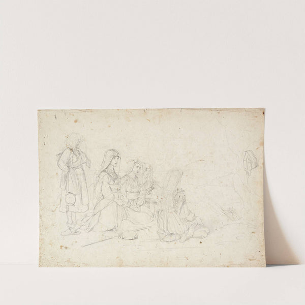 Italian peasants at prayer in front of a wayside shrine by Johann Baptist Kirner