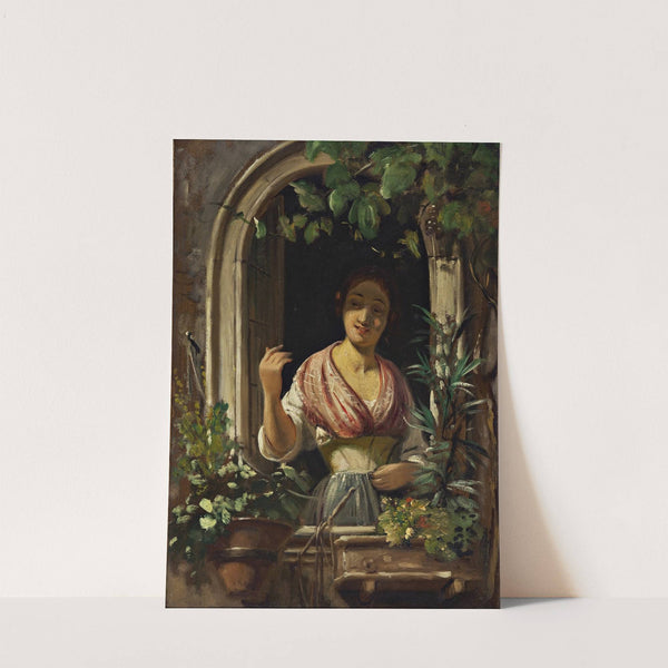 Italian woman waving from a window, end of the 1850s by Wilhelm Marstrand